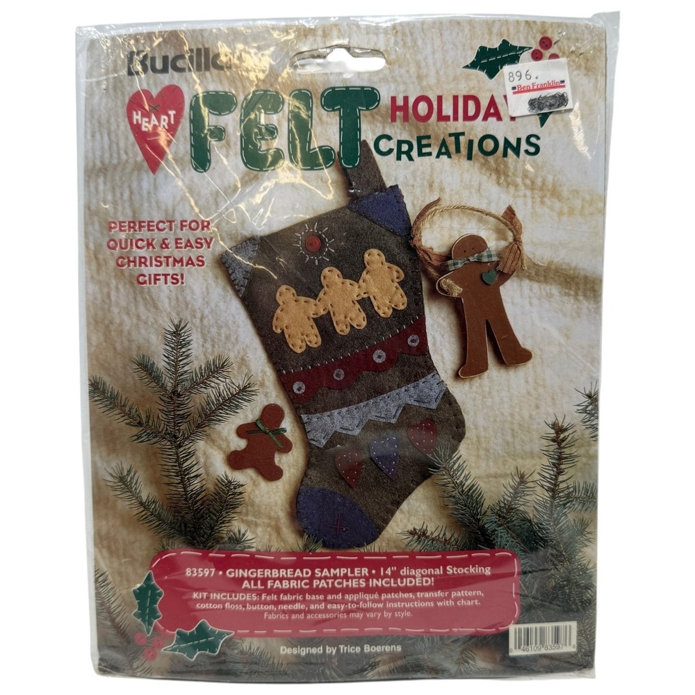 Bucilla Gingerbread Sampler Stocking Kit Felt Brown Red 14 Inch 83597